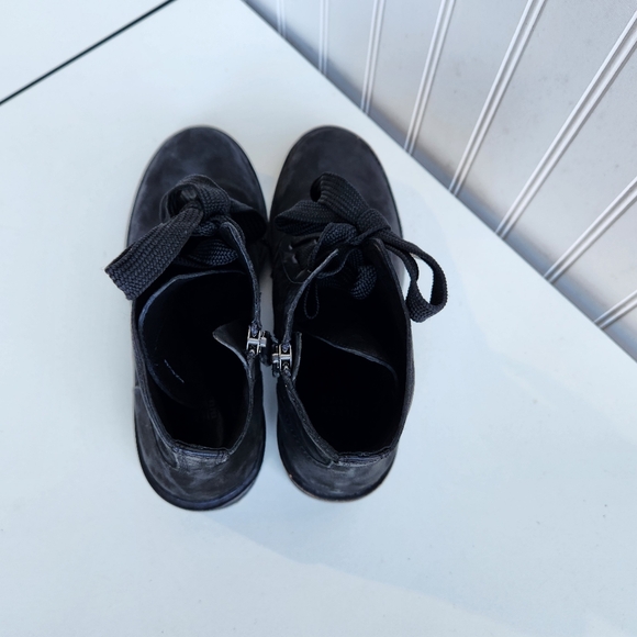 Eileen Fisher Size 7.5 M Suede Wedge Ankle Boots Lace Up black - Picture 7 of 10